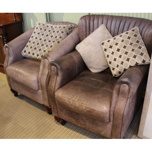 20 - Modern Leather two seater sofa together with two leather armchairs