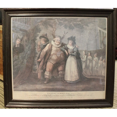 3 - A 19th Century coloured engraving portraying Falstaff at Herns Oak from the Merry Wives of Windsor