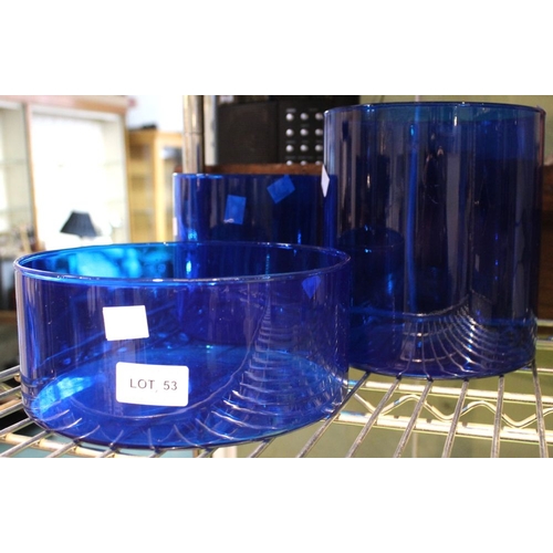 53 - Three modernist blue glass bowls