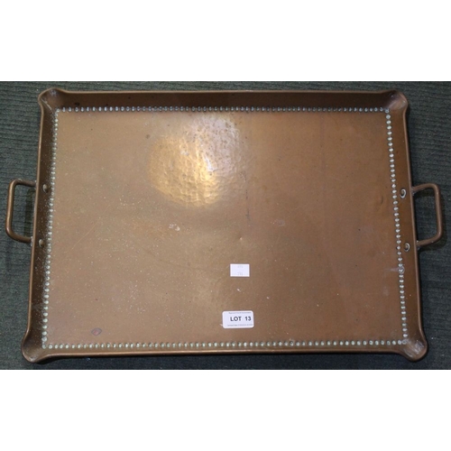 13 - An early 20th century hammered copper tray stamped Olbury on the reverse