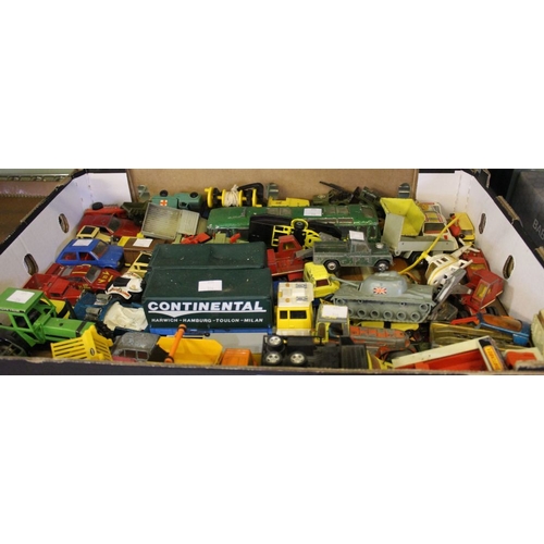 14 - A tray box containing a good selection of play worn die-cast vehicles etc