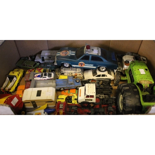 15 - A tray box containing a good selection of play worn die-cast vehicles etc