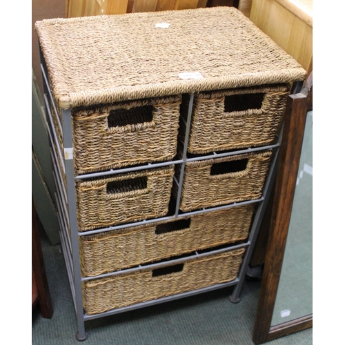 156 - A metal framed unit containing wicker drawers