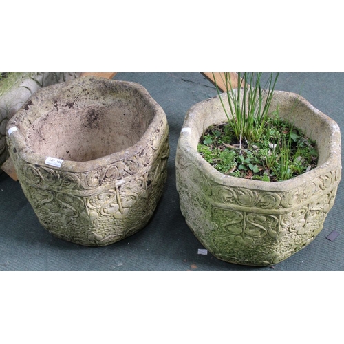 166 - A pair of cast garden octagonal planters