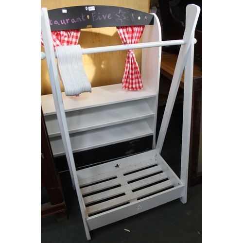 172 - A white painted child's wooden clothes rail with shoe rack