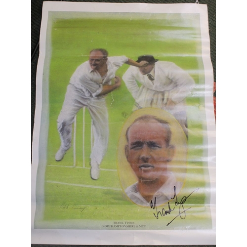 201 - A printed poster by Ralph Sweeney of Cricketer, bowler Frank Tyson