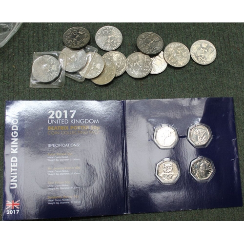 204 - Twelve 1977 Jubilee coins and four 2017 UK Beatrix Potter 50p coins