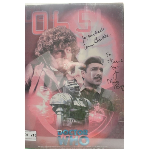 215 - Coloured poster of Dr Who. Tom Baker & Co star Nicholas Courtney Signed by both