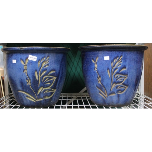 260 - A pair of large blue glazed ceramic garden pots