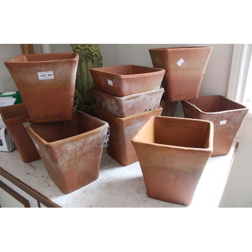 283 - Ten square formed terracotta garden pots