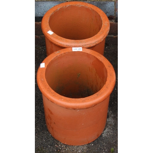 289 - Two small terracotta chimney style planters