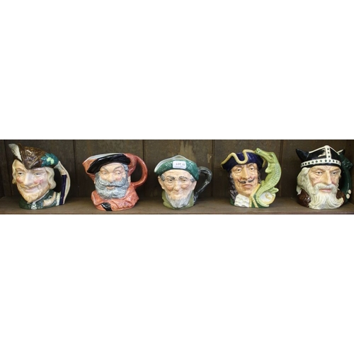 62 - A collection of five Royal Doulton character jugs, includes Captain Hook, Falstaff, Robin Hood, Auld... 