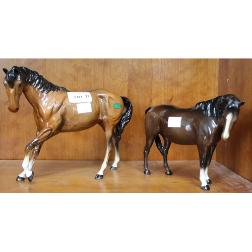 77 - Beswick - two model horses light and dark brown