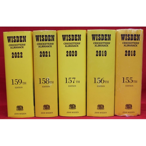 146 - A run of five volumes Wisden Cricketers Almanack 2018-2022 inclusive, together with two paperback Ha... 