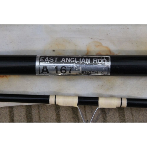 21 - A vintage two piece 9ft rod East Anglian A167 top ring with quiver tip fitting