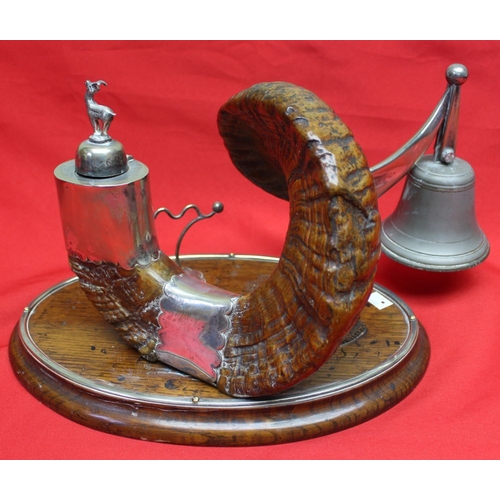 71 - A late Victorian Rams Horn desk ink well, most likely from a Country House or Gentlemans Club, fitte... 