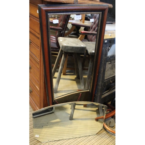 92 - A  mid century clip frame wall mirror,  with a wooden framed rectangular wall mirror