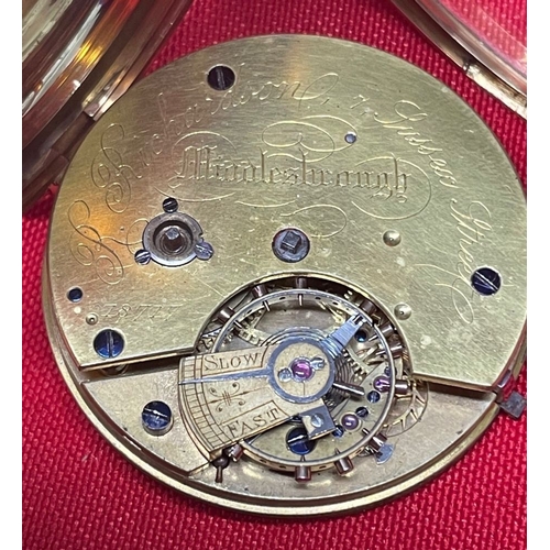 20 - An 18ct gold cased pocket watch with plain dial and subsidiary seconds. Made by R Richardson of 7 Su... 