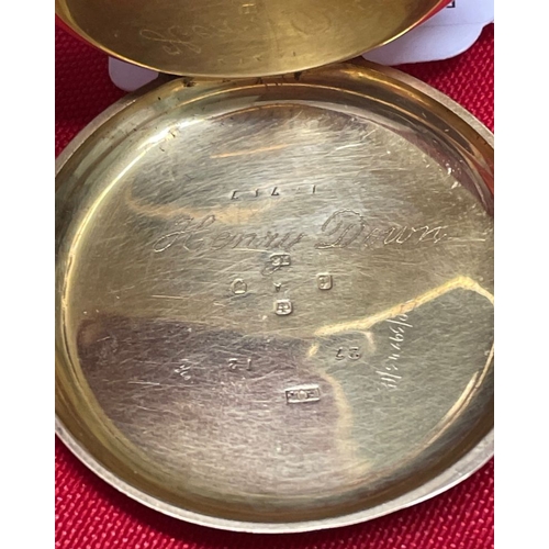 20 - An 18ct gold cased pocket watch with plain dial and subsidiary seconds. Made by R Richardson of 7 Su... 