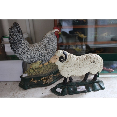 315 - Two cast iron door-stops a sheep and a chicken