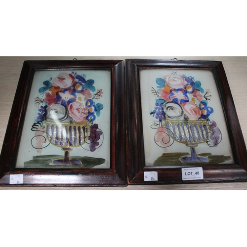 48 - A pair of Victorian decorative foil and painted pictures, each a vase of flowers, 22cm x 17cm, in fa... 