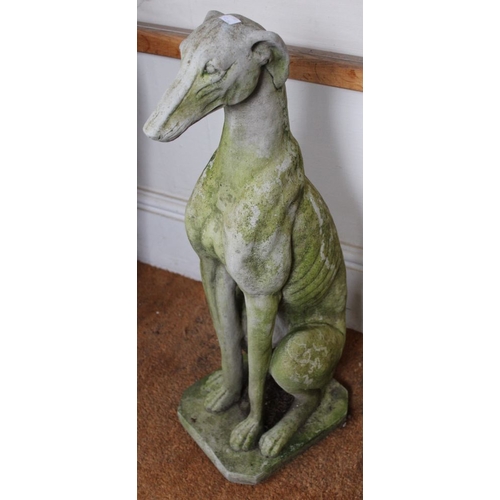 63 - A good quality pair of cast garden seated Greyhounds well weathered, 78cm tall x baseplate 23cm x 27... 