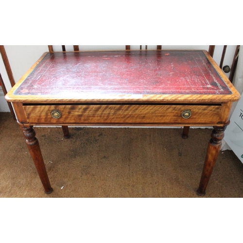 65 - Heal and Son, London, Victorian satinwood child's writing table, the top inset tooled leather skiver... 