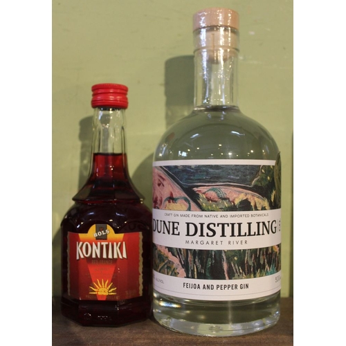 115 - Dune Distilling Co Feijoa & Pepper Gin 41%, 1 bottle
 Bols Kontiki Red Orange, 1 bottle (2)