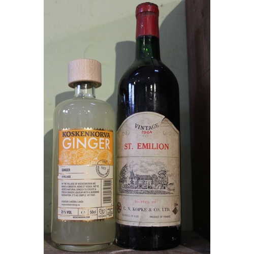 116 - Koskenkorva Ginger Vodka, 1 bottle
 Saint Emilion 1964, Shipped by CN Kopke, 1 bottle
 (2)