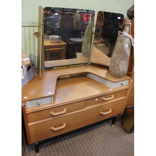 14 - A mid-century E.Gomme G-Plan light oak dressing table with triple mirror