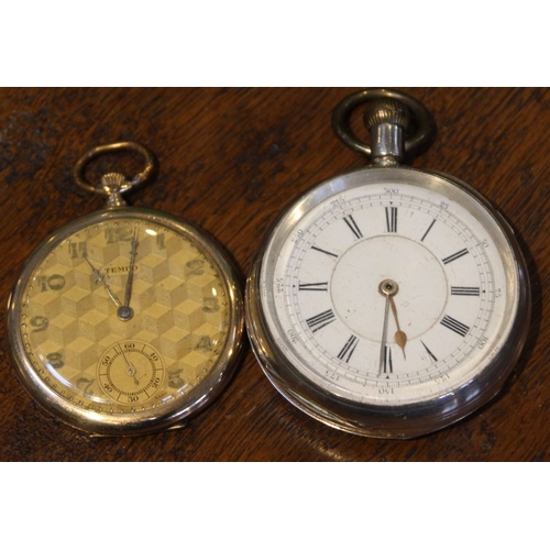 148 - A silver cased pocket watch, a gold plated pocket watch, dial inscribed 