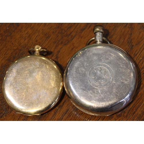 148 - A silver cased pocket watch, a gold plated pocket watch, dial inscribed 