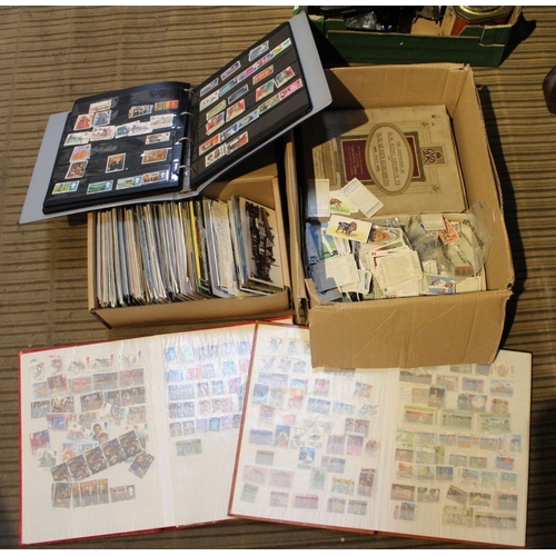 178 - A collection of three stamp albums, together with boxes of cards & Post cards