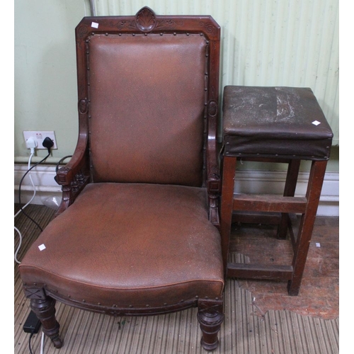 192 - A late Victorian chair and a stool (2)