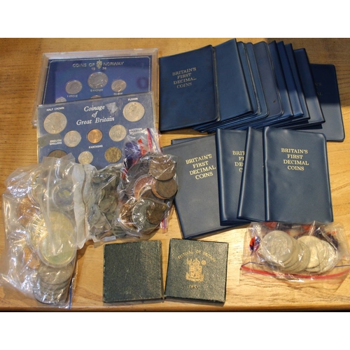 207 - 1950 set including penny decimal sets, Norwegian set, together with bags of old coins