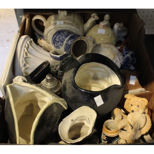 61 - A box containing a wide selection of ceramic wares including character jugs etc