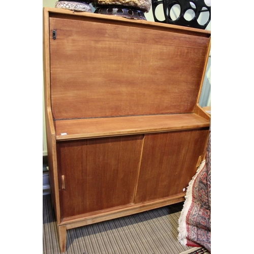 9 - Herbert E Gibbs Ltd teak mid century fall front bureau over cupboard with two sliding doors