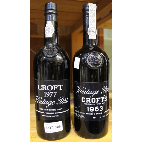 108 - Croft vintage port 1977 & 1963, 2 bottles