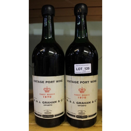 120 - Graham vintage port wine, finest reserve, 1970, 2 bottles