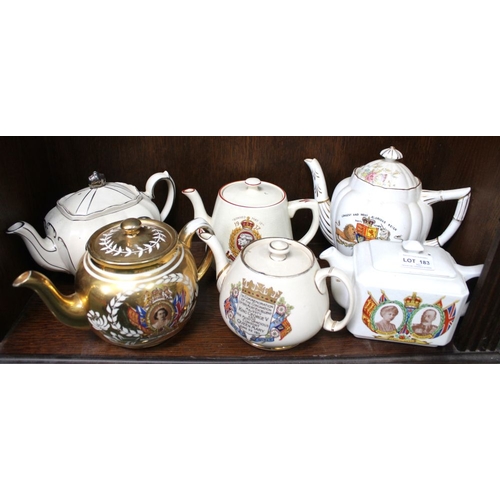 183 - A collection of six ceramic Royalty related teapots, includes one for the Sixty years reign of Queen... 