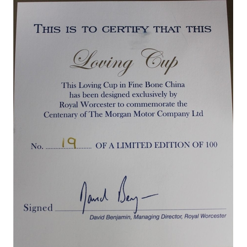 218 - A Royal Worcester limited edition Loving Cup, 19/100, celebrating the centenary of the Morgan Motor ... 