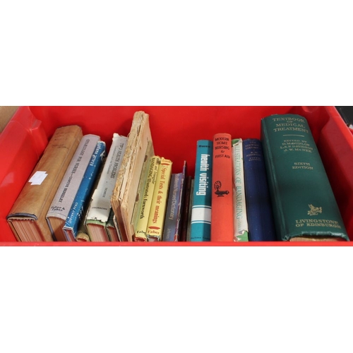 235 - A plastic crate containing a selection of old medical textbooks, etc