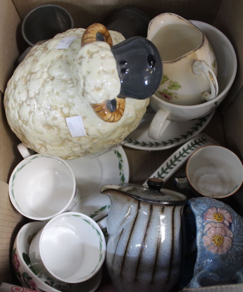 A Box Containing A Selection Of Domestic China, Including A Sheep 