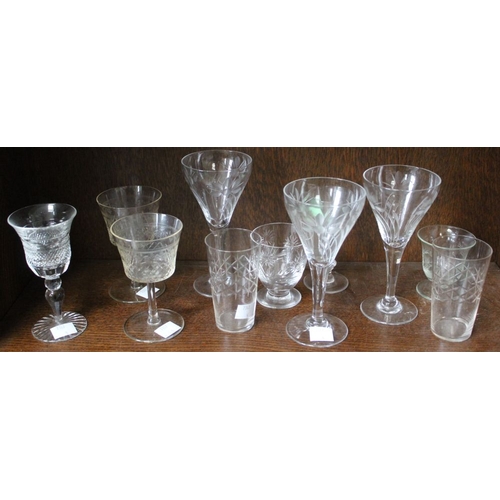 255 - A small selection of Victorian etched and cut drinking glasses