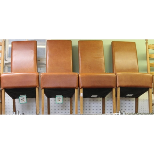 258 - Four modern tan leather high back dining chairs