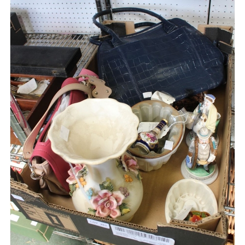 261 - A box containing vintage items, to include handbags