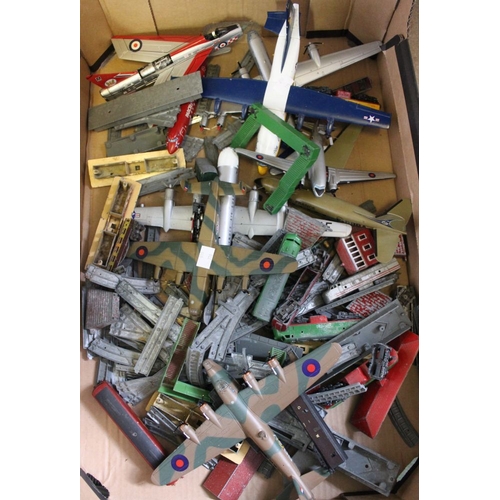 27 - A box containing a wide selection of vintage die-cast model planes, railway stock etc