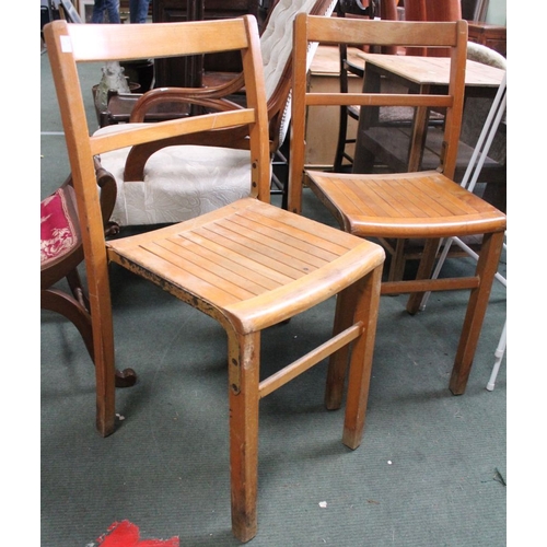 353 - Three vintage stacking wooden school chairs