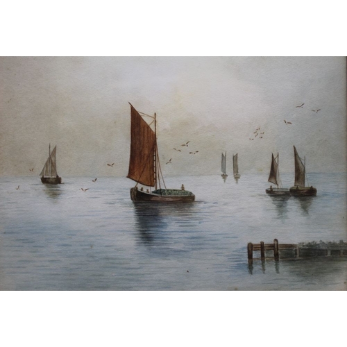 38 - A possible 19th century watercolour of sailing boats, together with possible 19th century oil on boa... 