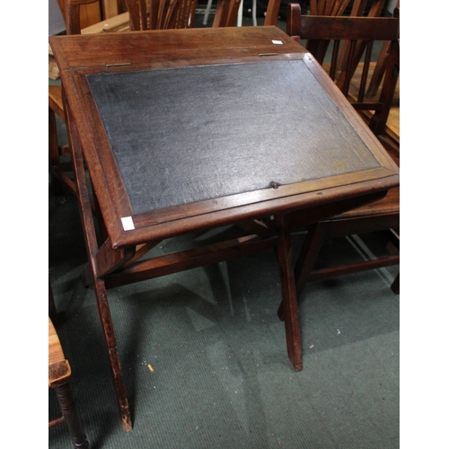 387 - A 19th century mahogany sloping scribes desk on x-frame support with skiver inset